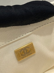 Chanel Leboy Bag White Diamond Quilted Caviar Leather with Light Gold Buckle