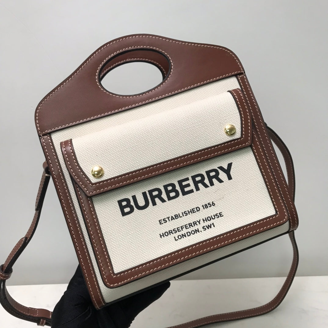 Burberry Canvas and Topstitched Leather Bag