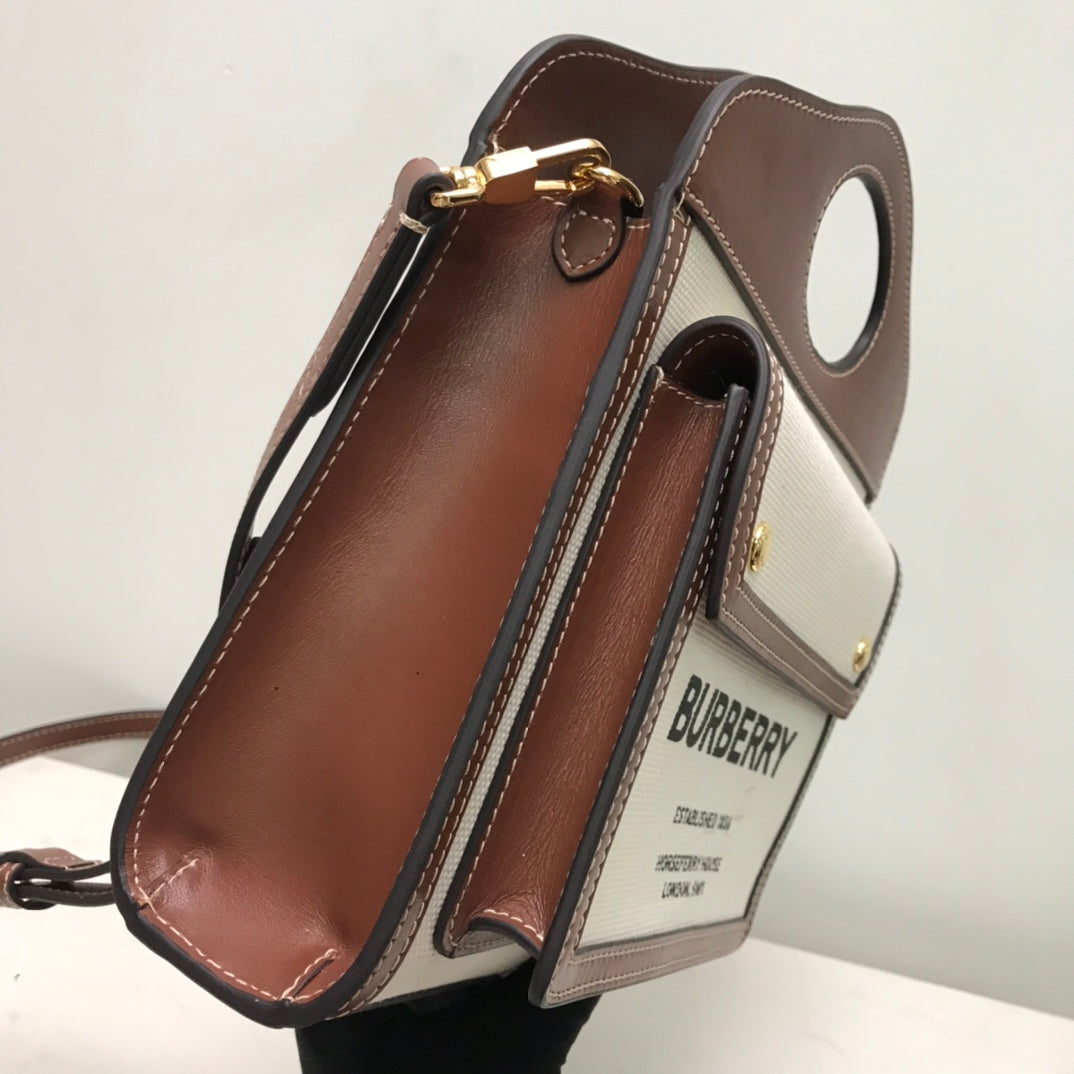 Burberry Canvas and Topstitched Leather Bag