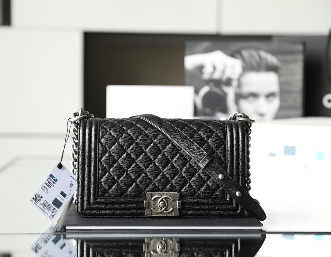 Chanel Leboy Bag – Black Caviar Leather with Diamond Quilting