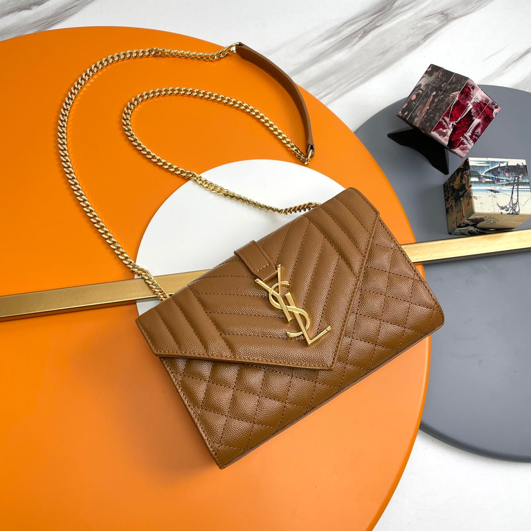YSL Small Envelope Bag in Grained Embossed Quilted Leather