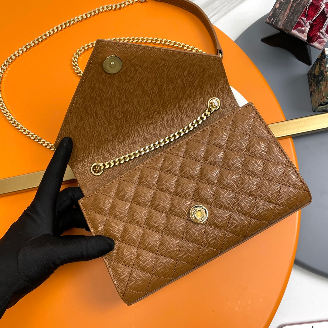 YSL Small Envelope Bag in Grained Embossed Quilted Leather