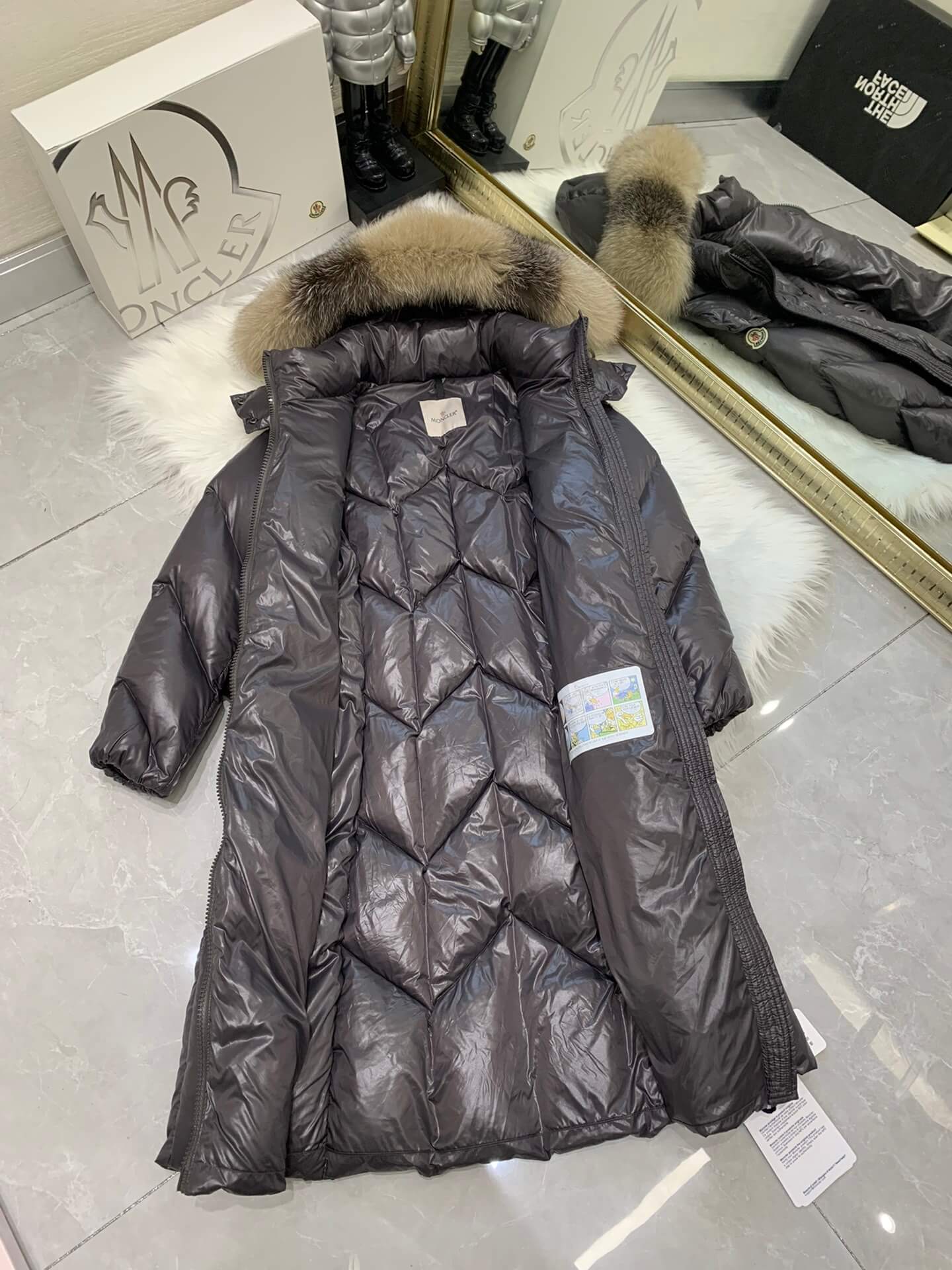 Moncler New Knee-Length Women's Down Jacket in Grey