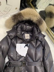 Moncler New Knee-Length Women's Down Jacket in Grey