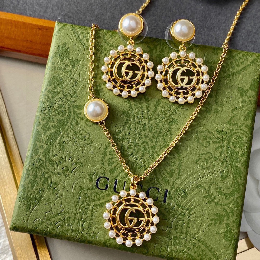 Gucci Double G Stud Earrings Necklace