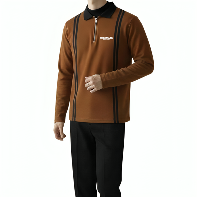 Thermaze Zip Collar Jumper - Brown Hover Image